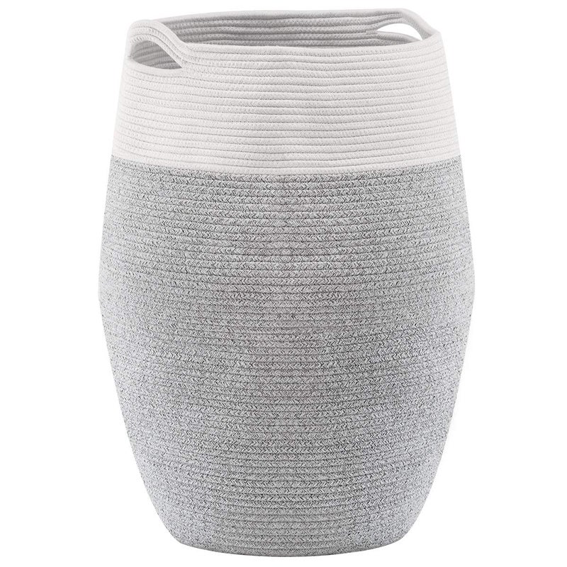YOUDENOVA Cotton Rope Laundry Hamper by YOUDENOVA, 105L - Woven Collapsible Laundry Basket - Clothes Storage Basket for Blankets, Laundry Room Organizing, Bedroom Storage, Clothes Hamper â€“ Grey & White - Image 1